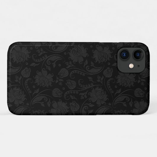 Zwart Op Donkergrijs Bloemen Damasks 2 Case-Mate iPhone Case (Achterkant (horizontaal))