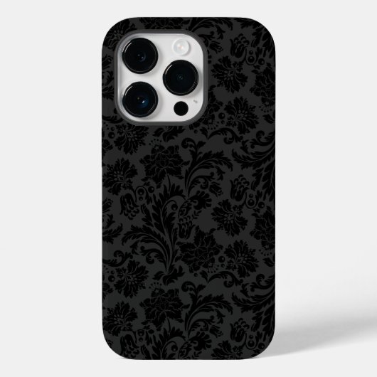 Zwart op donkergrijs damasks Case-Mate iPhone case (Achterkant)