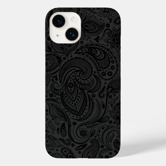 Zwart op Donkergrijs Retro Paisley Damasks Kant Case-Mate iPhone Case (Achterkant)