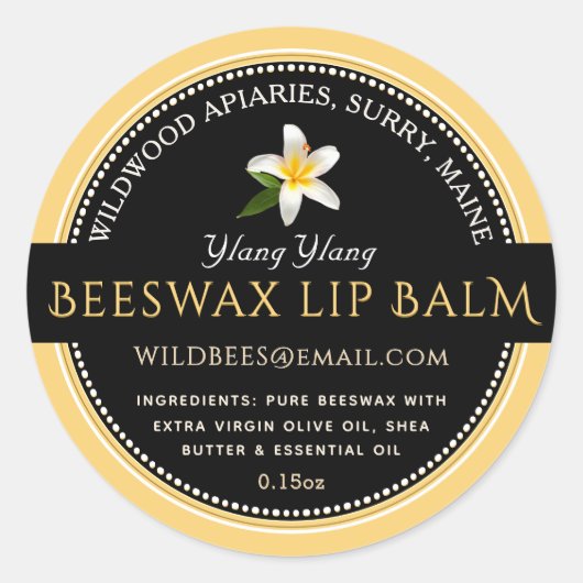 ZWART OP GELE bijenwas Lip Balm Label (Voorkant)