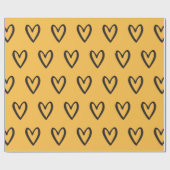 Zwart op gele handgetekende harten cadeaupapier (Vlak)