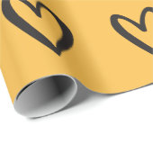 Zwart op gele handgetekende harten cadeaupapier (Rol Hoek)