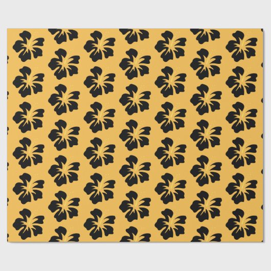 Zwart op Gele Hibiscus Cadeaupapier (Vlak)