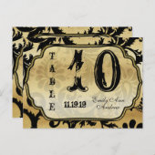 Zwart op Gold Damask Swirls Table Number Briefkaart (Voorkant / Achterkant)
