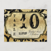 Zwart op Gold Damask Swirls Table Number Briefkaart (Voorkant)