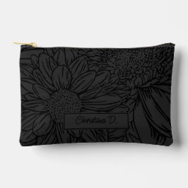 Zwart op grijze chrysanten met naam etui