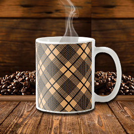 Zwart op kameel bruin geruit Glen-patroon Koffiemok