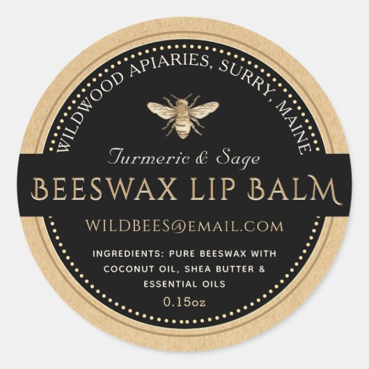 ZWART OP KRAFT Beeswax Lip Balm Label (Voorkant)