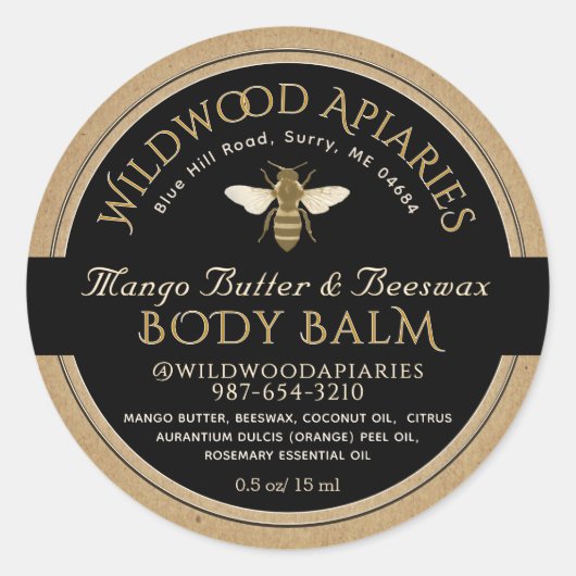 ZWART OP KRAFT Beeswax Lip Balm Label (Voorkant)