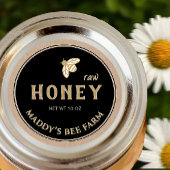 Zwart op Kraft HONEY label met bij