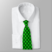 Zwart op Neon Green Gingham Check Stropdas (Gebonden)