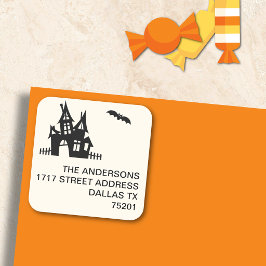Zwart op Off-Wit Halloween Adressticker Vierkante Sticker