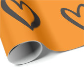 Zwart op oranje handgetekende harten cadeaupapier (Rol Hoek)
