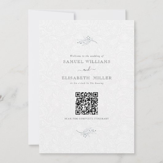 Zwart op pluche wit paisley minimale programma (Voorkant)