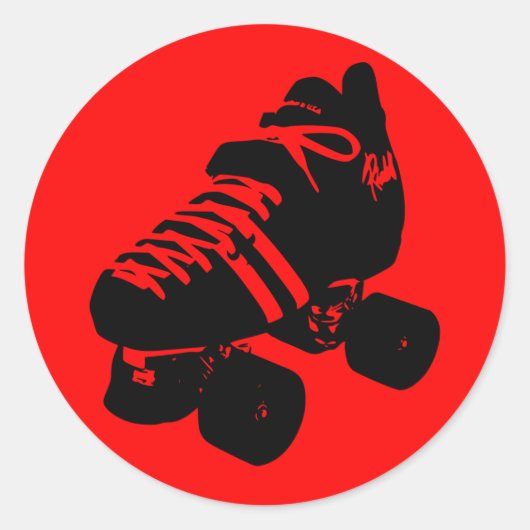 Zwart op Rode Roller Derby Schaats Sticker (Voorkant)