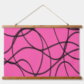 Zwart op roze lintkunst hangend wandkleed (Voorkant)