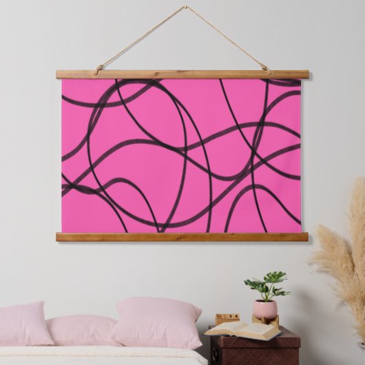 Zwart op roze lintkunst hangend wandkleed (Slaapkamer)