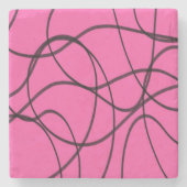 Zwart op roze lintkunst stenen onderzetter (Voorkant)