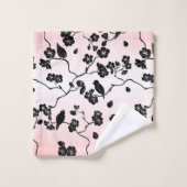 Zwart op roze patroonvogels en Cherry Blossom Bad Handdoek (Wasdoekje)