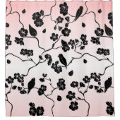 Zwart op roze patroonvogels en Cherry Blossom Douchegordijn (Voorkant)