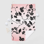 Zwart op roze patroonvogels en Cherry Blossom Golfhanddoek (Insitu)