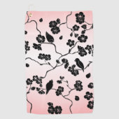 Zwart op roze patroonvogels en Cherry Blossom Golfhanddoek (Voorkant)
