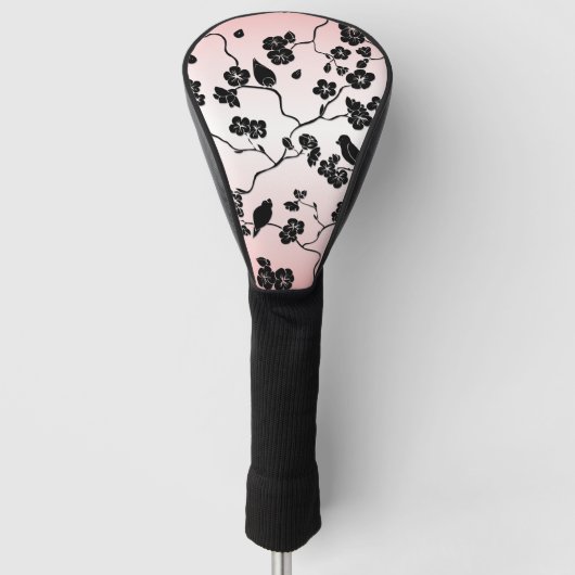Zwart op roze patroonvogels en Cherry Blossom Golfheadcover (Voorkant)