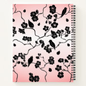 Zwart op roze patroonvogels en Cherry Blossom Notitieboek (Achterkant)