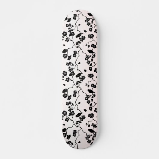 Zwart op roze patroonvogels en Cherry Blossom Persoonlijk Skateboard (Voorkant)