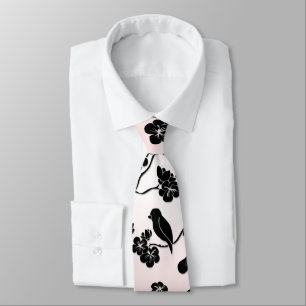 Zwart op roze patroonvogels en Cherry Blossom Stropdas