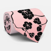 Zwart op roze patroonvogels en Cherry Blossom Stropdas (Opgerold)