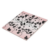 Zwart op roze patroonvogels en Cherry Blossom Tegeltje (Zijkant)
