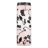 Zwart op roze patroonvogels en Cherry Blossom Thermosbeker (Achterkant)