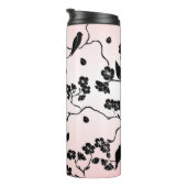 Zwart op roze patroonvogels en Cherry Blossom Thermosbeker (Geroteerd rechts)