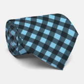 Zwart op Sky Blue Gingham Check Stropdas (Opgerold)