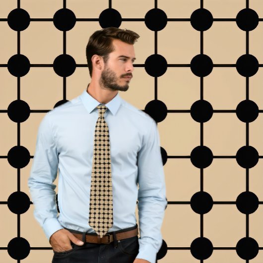 Zwart op Tan Stippen en Grid Necktie Stropdas