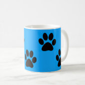 Zwart op Turquoise Large Cat Paw Print Koffiemok (Voorkant rechts)