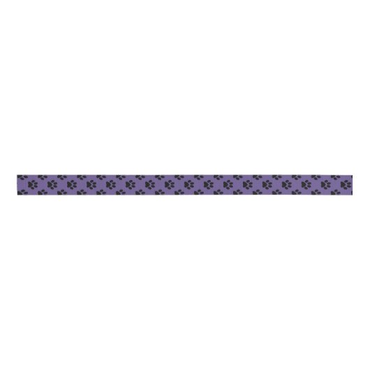 Zwart op Ultra Violet Kat/Hond/Dierenpootafdruk Grosgrain Lint (Voorkant)