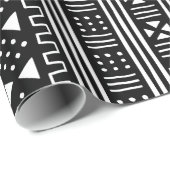 Zwart op White African MudCloth Geïnspireerd Cadeaupapier (Rol Hoek)