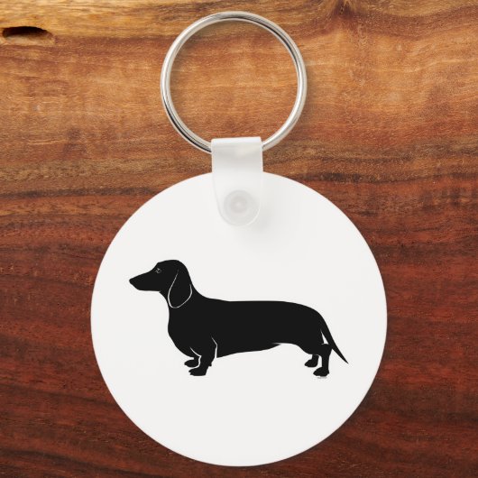 Zwart op White Dachsund Sleutelhanger (Voorkant)