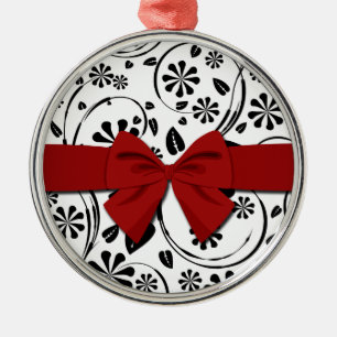 Zwart op White Daisy Flower Pattern Metalen Ornament