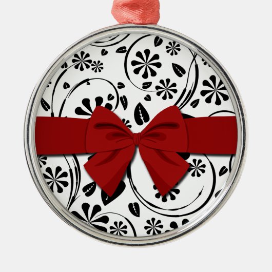Zwart op White Daisy Flower Pattern Metalen Ornament (Voorkant)