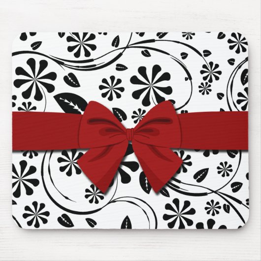 Zwart op White Daisy Flower Pattern Muismat (Voorkant)