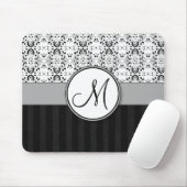 Zwart op White Damask en Stripes met Monogram Muismat (Met muis)