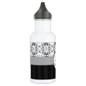 Zwart op White Damask en Stripes met Monogram Waterfles (Links)