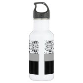 Zwart op White Damask en Stripes met Monogram Waterfles (Achterkant)