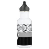 Zwart op White Damask en Stripes met Monogram Waterfles (Rechts)