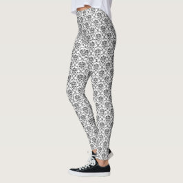 Zwart op White Damask Leggings