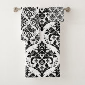 Zwart op White Damask Pattern Bad Handdoek (Insitu)