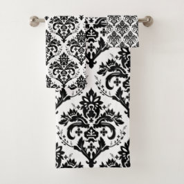 Zwart op White Damask Pattern Bad Handdoek